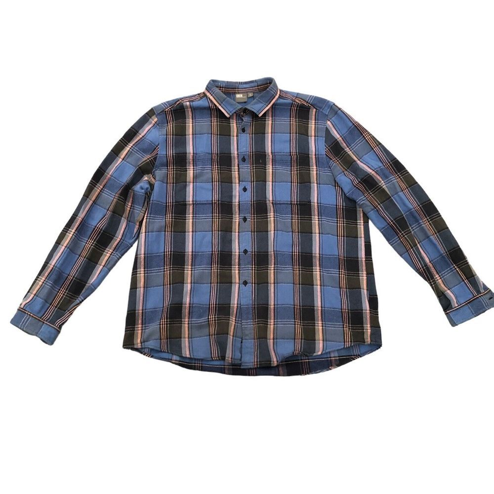 Flannel Blue Multicolor Plaid Thick Heavyweight Long Sleeve 100% Cotton XXL